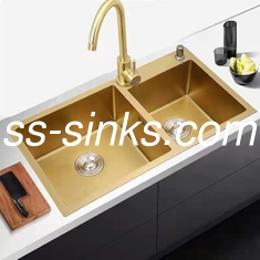 Doppio rivestimento Matte Gold Kitchen Sink Depth del raso del bacino 220mm