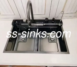 18 calibro lavandino da cucina artigianale con posteggio di scarico posteriore o centrale profondità vasca 220mm