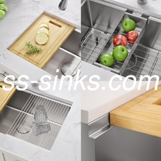 Piatto di cucina a monte rettangolare in finitura spazzolata per 33 pollici Dimensione minima del gabinetto e ciotole rettangolari