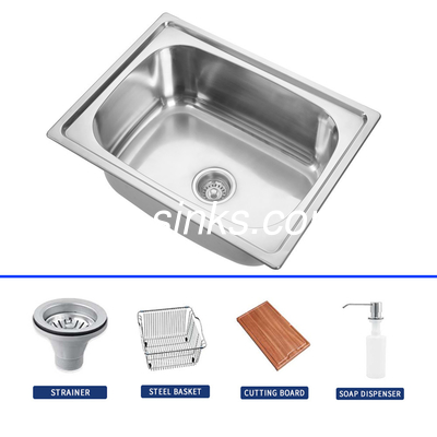 Lavabo da cucina in acciaio inossidabile con tavola da taglio e cestino