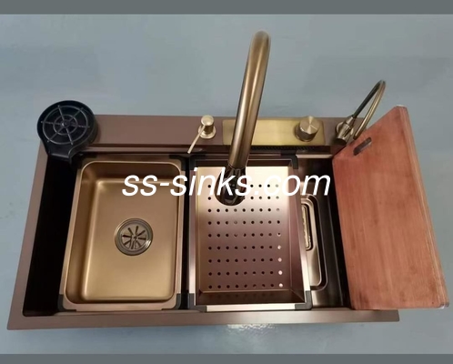 SS304 Protector Grid Over Counter Rolling Nero lavandino da cucina artigianale