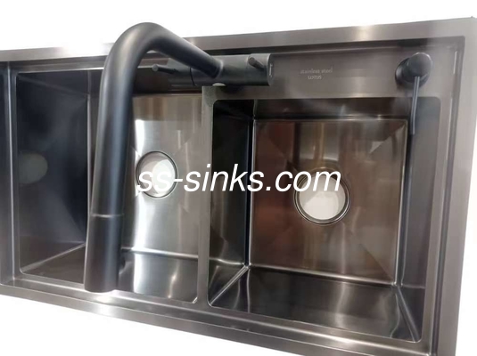 18 calibro acciaio inossidabile lavandino a mano 2 vasca lavandino cucina lavandino a mano lavandino con scarico