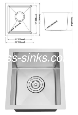 OEM Undermount Stainless Steel Cucina Sink 14-1 / 2 * 17 'Interior Size Single Bowl Con Drainboard