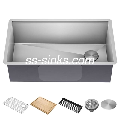 Stile di design moderno Topmount Lavabo da cucina con apertura di scarico da 3,5 pollici e forma di ciotola rettangolare