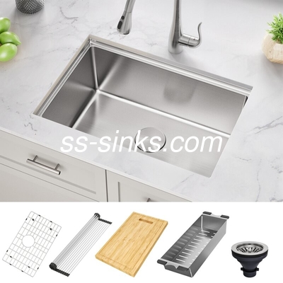 Piatto di cucina a monte rettangolare in finitura spazzolata per 33 pollici Dimensione minima del gabinetto e ciotole rettangolari