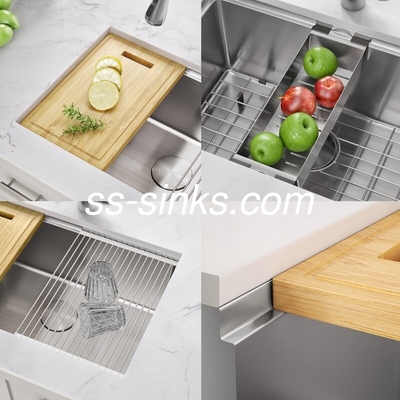 Piatto di cucina a monte rettangolare in finitura spazzolata per 33 pollici Dimensione minima del gabinetto e ciotole rettangolari