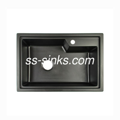 Lavandino di cucina nero del quarzo della resina acrilica con lo scolatoio 680*460mm